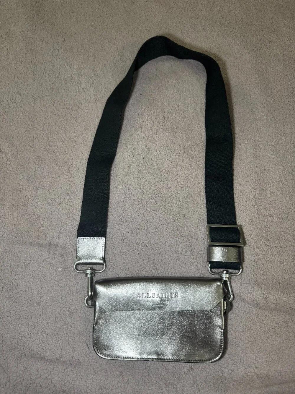 NWT All Saints Zoe Metallic Leather Crossbody Bag